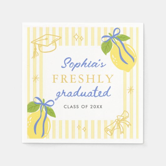 Freshly Graduated Lemon Blue Bow Graduation Serviette (Vorderseite)