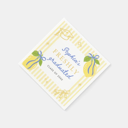 Freshly Graduated Lemon Blue Bow Graduation Serviette (Ecke)