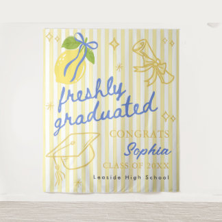 Freshly Graduated Lemon Blue Bow Graduation Wandteppich