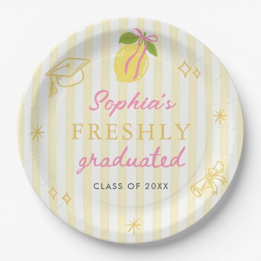 Freshly Graduated Lemon Pink Bow Graduation Pappteller (Vorderseite)