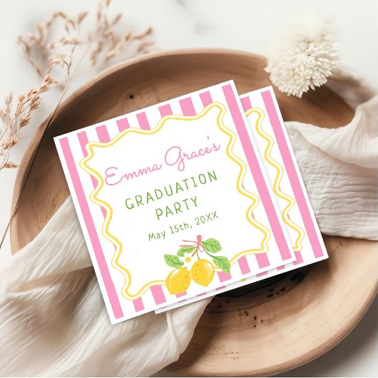 Freshly Graduated Lemon Pink Stripes Grad Napkins Serviette
