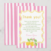 Freshly Graduated Lemon Pink Stripes Graduation Dankeskarte (Vorne/Hinten)