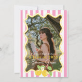 Freshly Graduated Lemon Pink Stripes Graduation Einladung (Vorderseite)