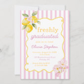 Freshly Graduated Lemon Pink Stripes Graduation Einladung (Vorderseite)