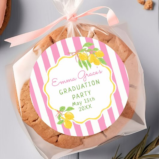 Freshly Graduated Lemon Pink Stripes Graduation Runder Aufkleber