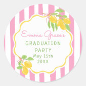 Freshly Graduated Lemon Pink Stripes Graduation Runder Aufkleber (Vorderseite)