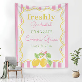 Freshly Graduated Lemon Pink Stripes Graduation Wandteppich