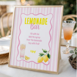 Freshly Graduated Lemon Pink Stripes Lemonade Bar Poster