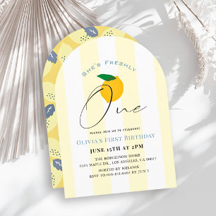 Freshly One Lemon/Citrus Streifen Mädchen 1. Gebur Einladung