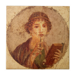 Fresko von Sappho in Pompeji Fliese