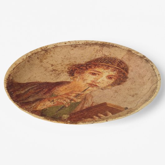 Fresko von Sappho in Pompeji Pappteller (Schrägansicht)