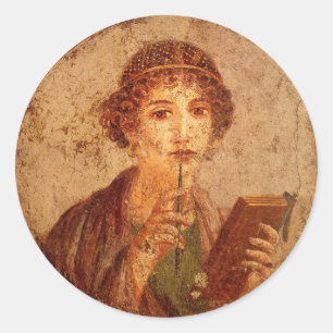 Fresko von Sappho in Pompeji Runder Aufkleber