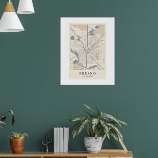 Fresno California Karte Wandkunst Druck - Minimali Poster