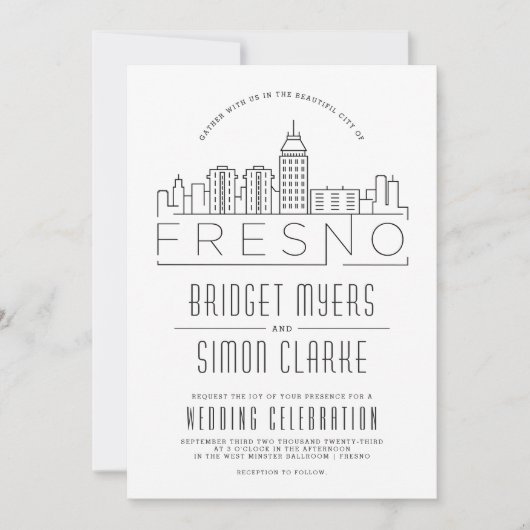 Fresno Hochzeit | Stilisierte Skyline-Einladung Einladung (Vorderseite)