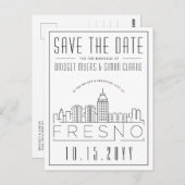 Fresno Hochzeit | Stilisierte Skyline Save the Dat Postkarte (Vorne/Hinten)