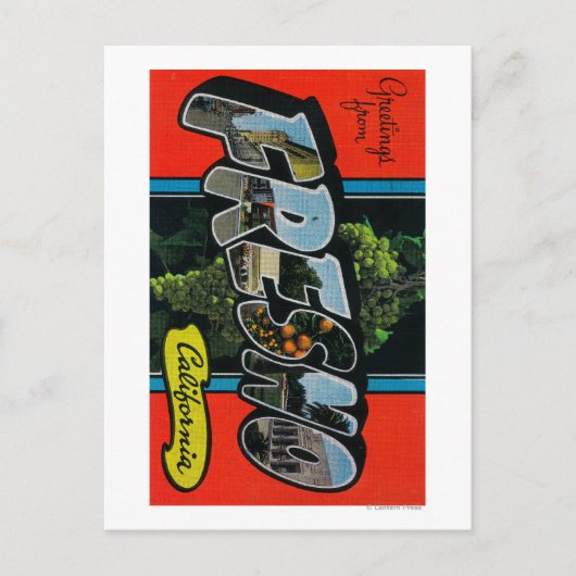 Fresno, Kalifornien - Große Buchstabenszenen Postkarte (Vorderseite)