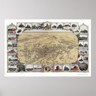 Fresno, panoramische Karte CAs - 1901 Poster