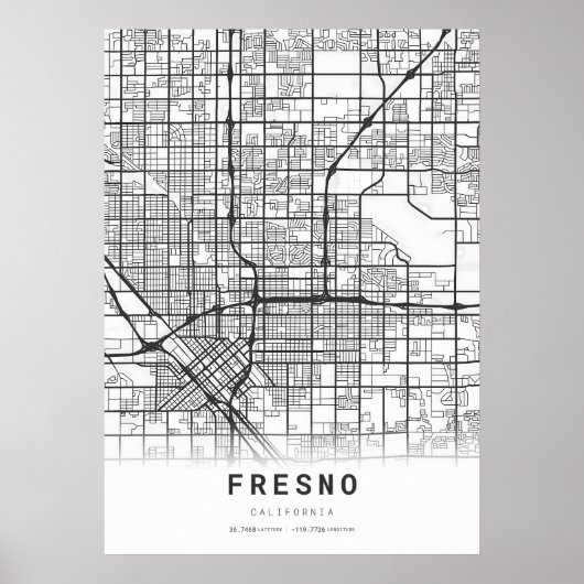 Fresno Stadtkarte Poster (Vorne)