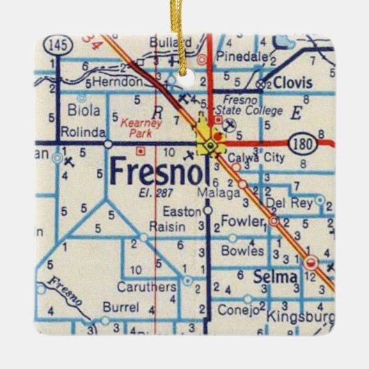 Fresno Vintag Map Keramikornament (Vorderseite)