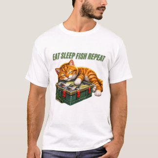 Fressen Schlafen Fisch Wiederholen Lustige Katze T-Shirt