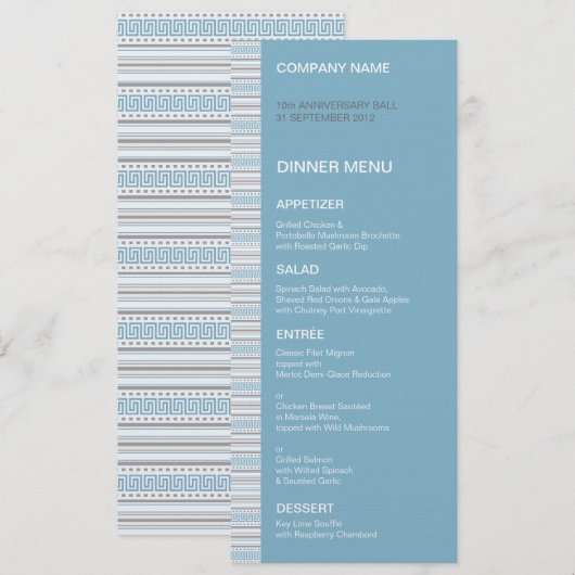 Fret Strip Cornfllower Dinner Menü Menükarte (Vorne/Hinten)