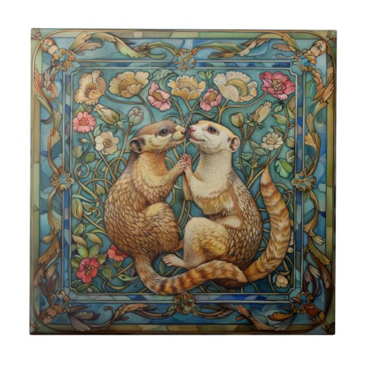 Frettchen der Liebe Romantisches Jugendstil-Design Fliese (Vorderseite)