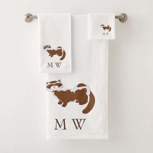 Frettchen-Design-Monogramm Badhandtuch Set (Insitu)