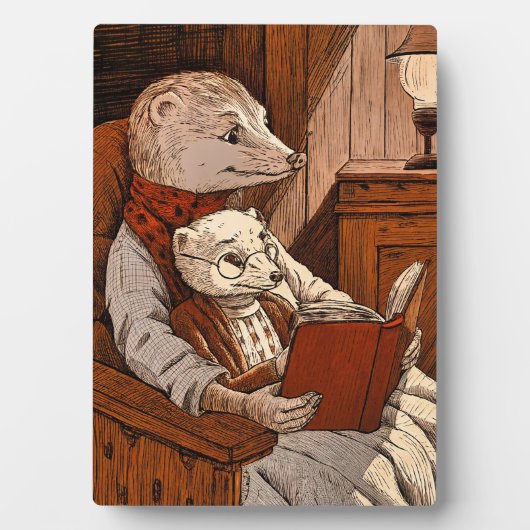 Frettchen, die ein Buch lesen Fotoplatte (Vorderseite)