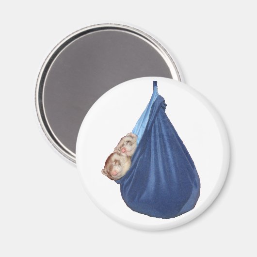 Frettchen in einem Schlafsäckchen Magnet (Vorderseite/Rückseite)