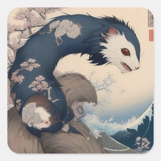 Frettchen - Japan Quadratischer Aufkleber (Vorderseite)