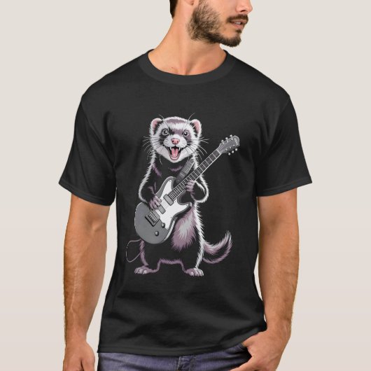 Frettchen Lustige Gitarre Tier T-Shirt (Vorderseite)