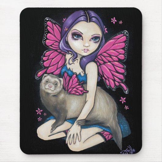 "Frettchen mit Schmetterling Wings" Mousepad (Vorne)