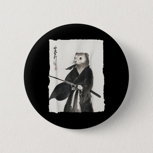 Frettchen Samurai Japanische Vintage Krieger Kunst Button (Vorderseite)