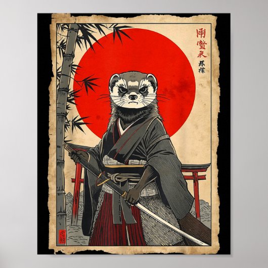Frettchen Samurai japanische Vintage Krieger Kunst Poster (Vorne)