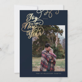 Freude am neuen Jahr | Family Foto Elegante Script Feiertagskarte