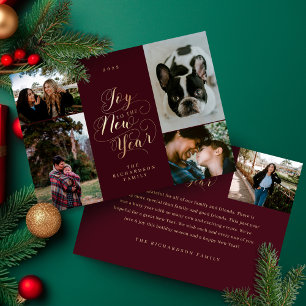 Freude am neuen Jahr   Sechs Foto Elegantes Skript Feiertagskarte