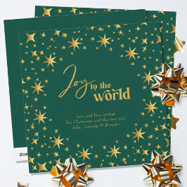 Freude an den World Elegant Green and Gold Stars Feiertagskarte