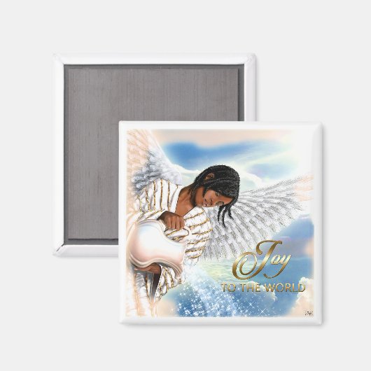 Freude an der Welt. Afroamerikanischer Engel Weihn Magnet (Vorderseite/Rückseite)