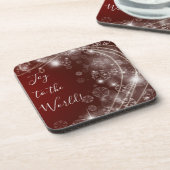 Freude an der Welt mit weißen Schneeflocken auf Ro Getränkeuntersetzer (Linke Seite)