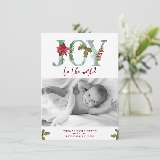 Freude an der Welt Weihnachten neue Baby-Foto-Kart (Stehend Vorderseite)