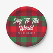 Freude an der Welt Weihnachtsbüffel Kariert Pappteller (Vorderseite)
