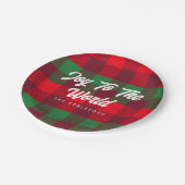 Freude an der Welt Weihnachtsbüffel Kariert Pappteller (Schrägansicht)
