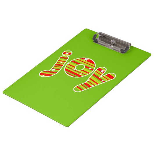 Freude an Weihnachten, Rot und Grün Streifen Klemmbrett (Schrägansicht)