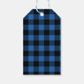 Freude-blauer Büffel-karierter Geschenkanhänger (Rückseite)