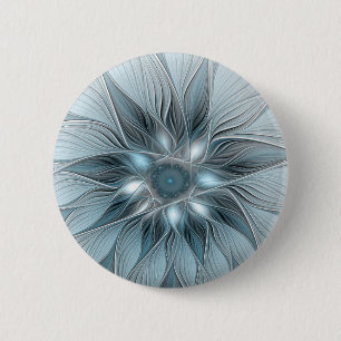 Freude Blume Abstrakt Blue Gray Fraktal Button