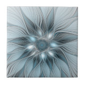 Freude Blume Abstrakt Blue Gray Fraktal Fliese (Vorderseite)