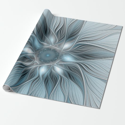 Freude Blume Abstrakt Blue Gray Fraktal Geschenkpapier (Ungerollt)