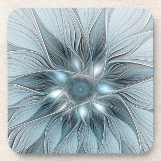 Freude Blume Abstrakt Blue Gray Fraktal Getränkeuntersetzer (Vorderseite)
