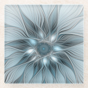 Freude Blume Abstrakt Blue Gray Fraktal Glasuntersetzer