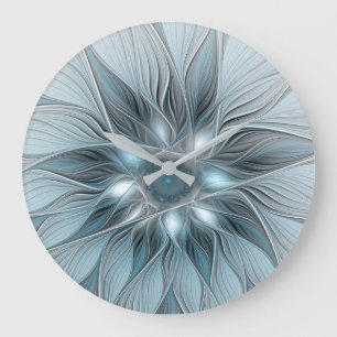 Freude Blume Abstrakt Blue Gray Fraktal Große Wanduhr
